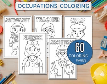 Occupation Coloring Pages for Kids, 60 Printable Career Coloring Sheets, Jobs Themed Educational Coloring Book, Fun Activity