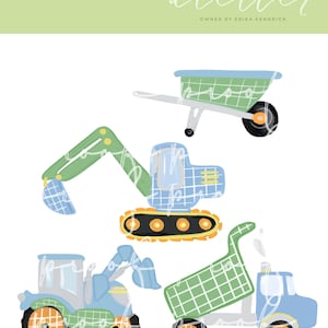 Clipart de construção com trator - Azul, verde, laranja e amarelo