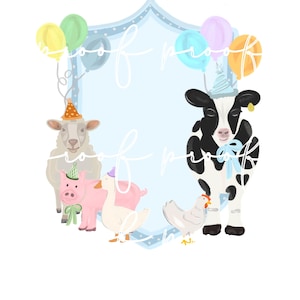 Farm Animal  Watercolor Birthday Crest-Blue