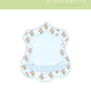 Blue Patterned Pink Floral Crest