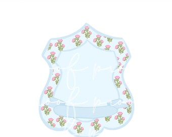 Blue Patterned Pink Floral Crest