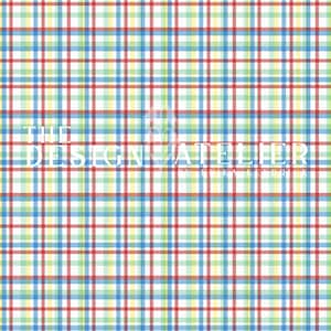 May include: A colorful plaid pattern in red, blue, green, and yellow on a white background. The text "THE DESIGN ATELIER BY ERIKA KENDRICK" is displayed in white across the image. The design features intersecting vertical and horizontal lines.