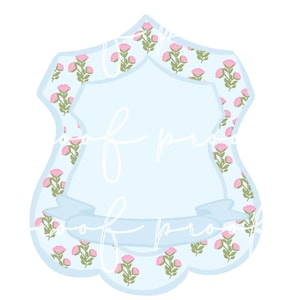 Watercolor Blue and Pink Floral Crest