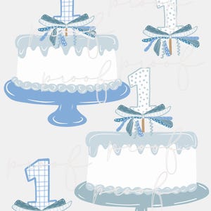 First Birthday Blue and White Cake Digital Art