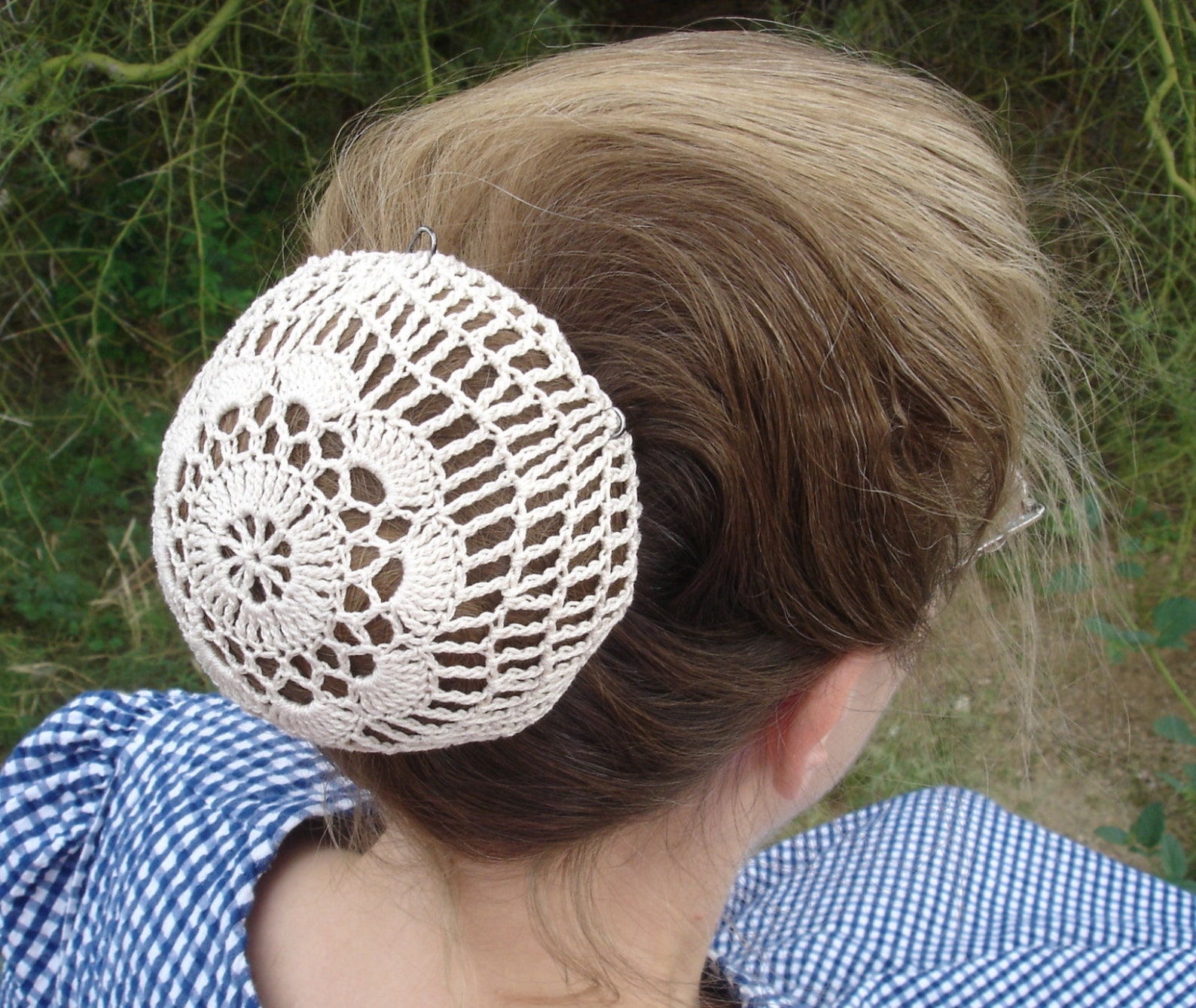 Natural Hair Net / Bun Cover Sz Medium Crocheted Flower Style Etsy