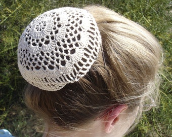 Hair Net / Bun Cover Sz Large Crocheted Flower Style Amish Mennonite Black Brown White Natural