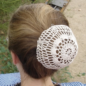 Redecilla para el pelo natural/cubierta para moño, tamaño mediano, estilo flor de ganchillo, Amish Menonita