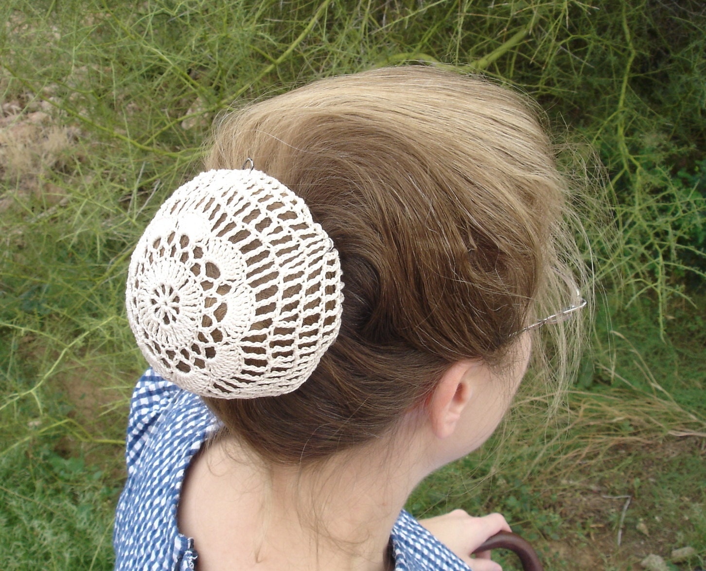 Natural Hair Net / Bun Cover Sz Medium Crocheted Flower Style Etsy