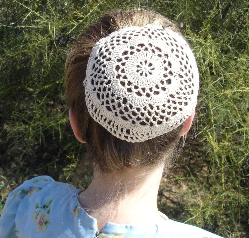 Hair Net / Bun Cover Sz Large Crocheted Flower Style Amish Etsy