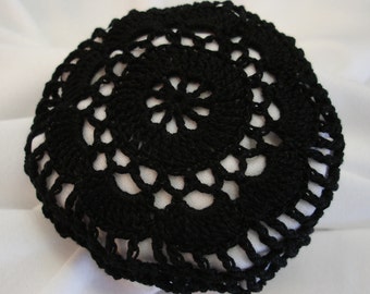 Hair Net / Bun Cover Black Flower Style Crocheted Amish Mennonite