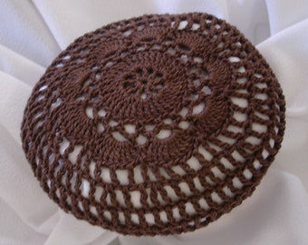 Brown Hair Net / Bun Cover Sz Medium Crocheted Flower Style Amish Mennonite