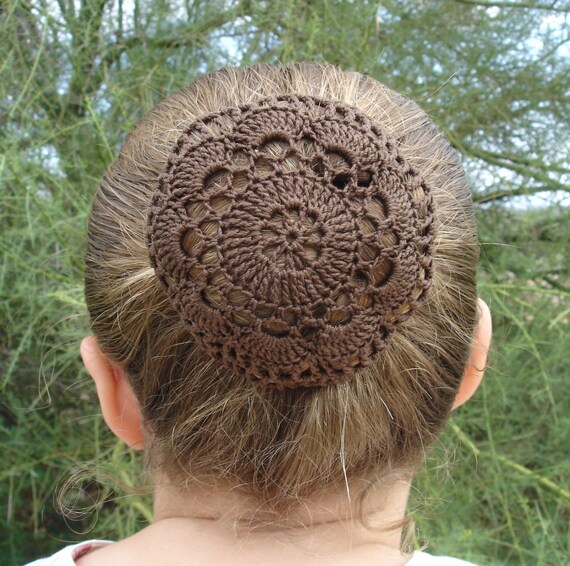 Hair Net Bun Cover Crocheted Brown Flower Style Amish Etsy