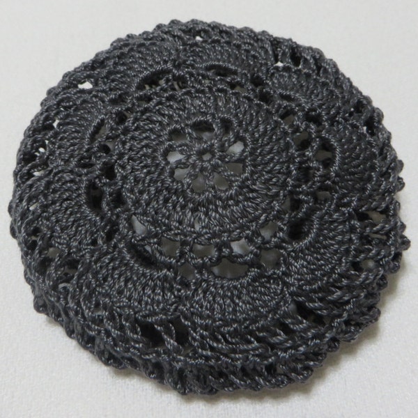 Dark Gray Hair Net / Bun Cover Hand Crocheted Flower Style Amish Mennonite