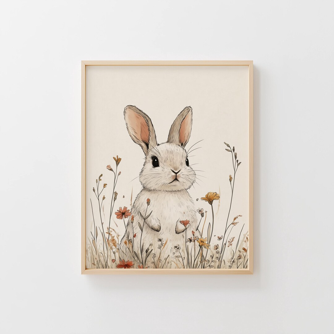Cottage Core Rabbit Cottagecore Spring Rabbit Printable Wall Art - Cute Minimalist Bunny in ...