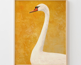Minimalist Swan Painting - Printable Modern Wall Art, Textured Swan in Warm Colors, Calm Contemporary Decor, Digital Download Primo
