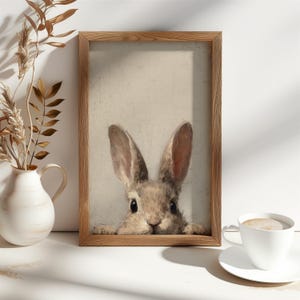 Vintage rabbit painting for cozy reading nook — adorable artwork that blends charming nostalgia with rustic elegance.