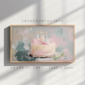 Geburtstags-Rahmen TV-Kunst, alles Gute zum Geburtstag TV-Kunst, Pastell-Geburtstagstorte-Blumenkunst für Rahmen-TV, digitaler Download, Grafik für Samsumg-Rahmen