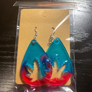 resin teardrop marijuana 2inch dangling earrings