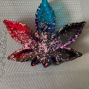 purple blue pink and glitter marijuana shaped ashtray or jewelry holder