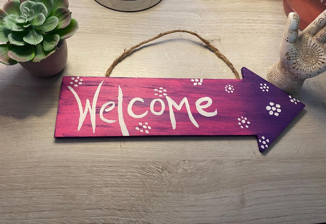 Welcome Sign Indoors Hand Painted About 1 Foot Size Sign Very Cute - Etsy