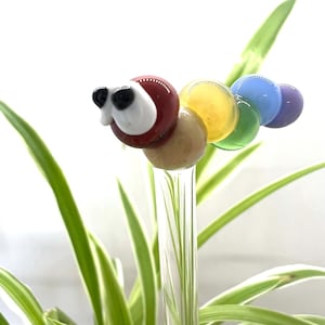 Full Pastel Rainbow Caterpillar Glass Plant Stake- Eco Friendly- Handmade- Unique Houseplant, Bouquet and Garden Decor