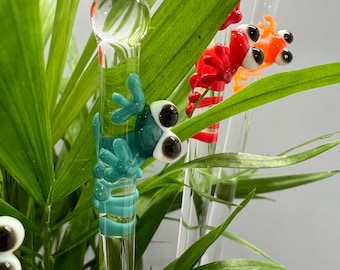 Colorful Mini Frog Glass Plant Stake-- Customizable- Eco Friendly- Handmade- Unique Houseplant, Bouquet and Garden Decor