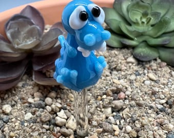 Estaca de cristal para plantas con forma de dinosaurio T-Rex azul cielo - Lindo dinosaurio pequeño - Decoración para plantas de interior y ramos - Idea de regalo única