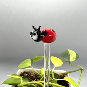 Ladybug Glass Plant Stake- Customizable- Eco Friendly- Handmade- Unique Houseplant, Bouquet and Garden Decor