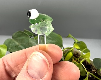 Green Frog Glass Plant Stake- Customizable Length- Eco Friendly- Handmade- Unique Gift Idea For Houseplant Lover, Bouquet and Garden Decor