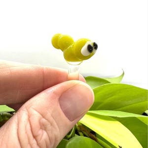 Green Caterpillar Glass Plant Stake- Customizable Length- Eco Friendly- Handmade- Unique Gift Idea For Houseplant Lover, Bouquet and Garden