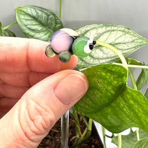 Unique Turtle with a Swirl  Shell Glass Plant Stake- One of a kind- Cute Gift Idea- Bouquet and Garden Decor- Handmade- Milky Green Body