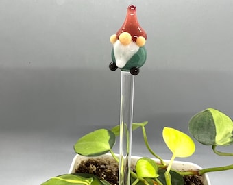 Aqua Gnome Glass Plant Stake