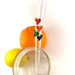 Rainbow Valentines Sweet Hearts on Bent Clear Glass Straw