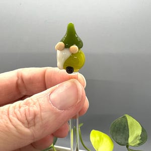 Green Gnome Glass Plant Stake- Customizable Length- Eco Friendly- Handmade- Unique Gift Idea For Houseplant Lover, Bouquet and Garden Decor