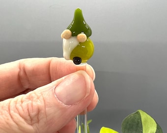 Green Gnome Glass Plant Stake- Customizable Length- Eco Friendly- Handmade- Unique Gift Idea For Houseplant Lover, Bouquet and Garden Decor