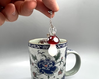Mushroom Charm Tea Steeper- Tea Strainer- Glass Miniature Mushroom Charm