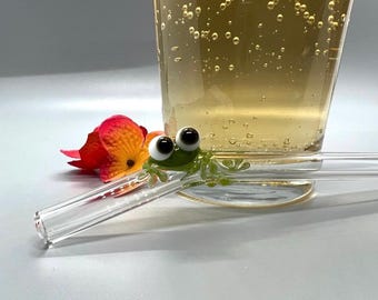 Grenouille verte et coccinelle sur paille en verre transparent - Paille à boire unique - Mignonne créature - Idée cadeau unique en son genre - Petit animal - Cocktail - Personnaliser
