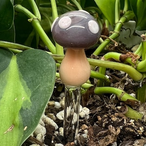 Miniature Brown Mushroom Glass Plant Stake