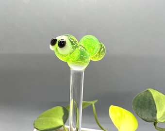 Caterpillar Glass Plant Stake- Customizable Length- Eco Friendly- Handmade- Unique Houseplant, Bouquet and Garden Decor