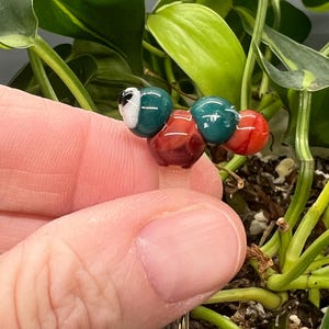 Teal and Red Caterpillar Glass Plant Stake- Customizable Length- Eco Friendly- Handmade- Unique Gift Idea For Houseplant Lover, Bouquet and