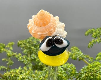 Estaca para plantas WheeShell - Criatura marina de concha - Triste tipo turquesa - Criatura marina única - Artículo de regalo único