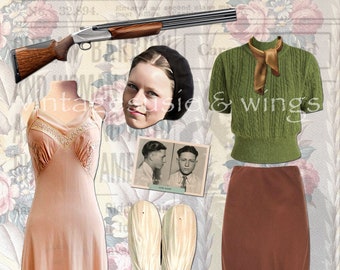 Vintage BONNIE PARKER Digital Paper Doll Collage Sheet digital download Bonnie & Clyde Gangster Moll