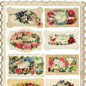 24 TARJETAS DE VISITA VICTORIANAS Gracias a mis clientes por 2000 ventas Hoja de collage de 3 páginas Descarga digital Diario basura