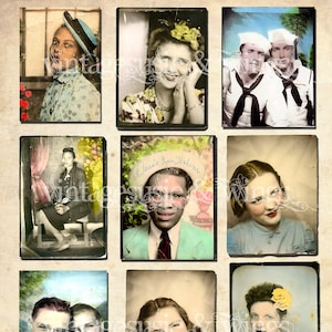 Vintage Hand Tinted PHOTO BOOTH WEDDING Men Women Couples Pictures Collage Sheet Digital Download 2
