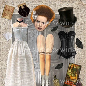 BRAUT von FRANKENSTEIN Digital Papier Puppe Vintage Horrorfilme Collage Sheet Digital Download HALLOWEEN