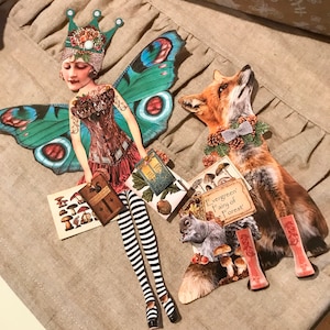 La fée de la forêt, poupée en papier numérique, feuille de collage de contes de fées en téléchargement numérique FOX Woodland