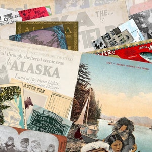 vintage ALASKA Kit 1 Digital Junk Journal, Imprimable, ALASKA DIGITAL Collage Sheets, vintage Alaska Ephemera, 5 pages