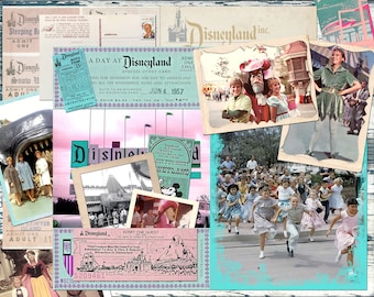 Vintage DISNEYLAND Kit 3 Digital Junk Journal, Printable DISNEYLAND Collage Sheets, Vintage SNOW White and Peter Pan 5 pages