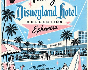 Vintage Disneyland Hotel Ephemera Collectie, Reisprintables uit de jaren 60, Retro Junk Journal Kit, Digitale Download, 5 pagina's