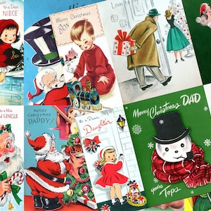 1950&#39;s VINTAGE Family Name CHRISTMAS CARDS Mom Dad Sister Brother Wife Husband Tags 2 Pages Collage Sheets Digital Download Junk Journal